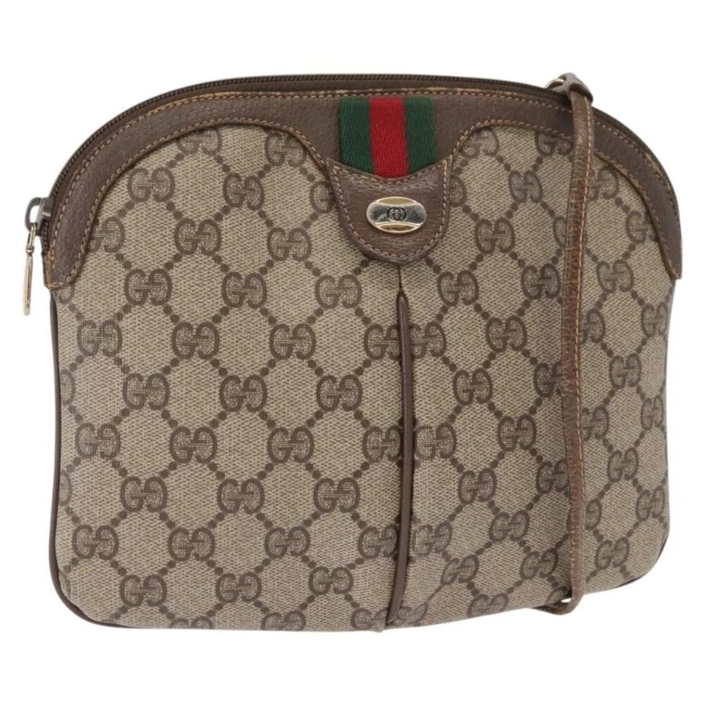 GUCCI GG Supreme Web Sherry Line Bag PVC Beige Gold 904 02 047 Auth ka922 - Picture 1 of 16